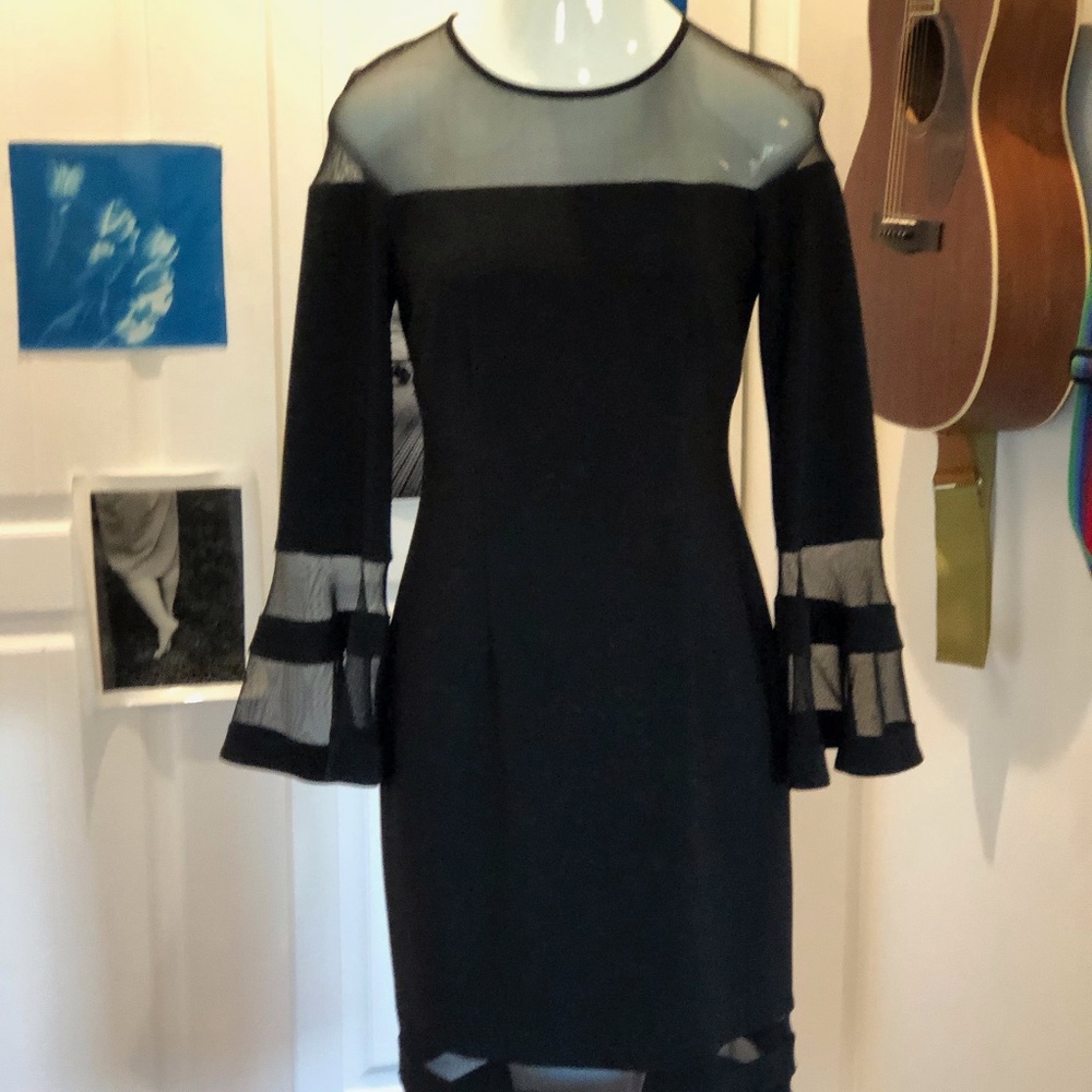 Joseph Ribkoff Black Striped See Through Dress